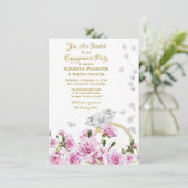 ピンクローズパールスダイヤモンドリングや輪カップルズ婚約 招待状 (スタンド正面)
