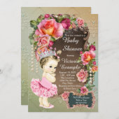 ピンクローズパールツツプリンセスベビーシャワー 招待状 (正面/裏面)