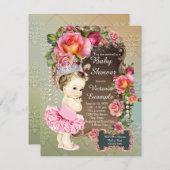 ピンクローズパールツツプリンセスベビーシャワー 招待状 (正面/裏面)