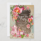 ピンクローズパールブライダルティーパーティー 招待状 (正面)