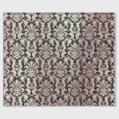 ピンクローズパール金属ブラックダマスクグリッター ラッピングペーパー (フラット)