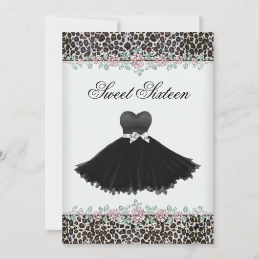 ピンクローズヒョウSweet sixteen誕生日パーティー 招待状 (正面)