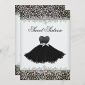 ピンクローズヒョウSweet sixteen誕生日パーティー 招待状 (正面/裏面)