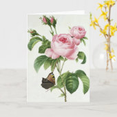 ピンクローズピエールジョセフRedouteグリーティングカード カード (黄色い花)