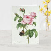 ピンクローズピエールジョセフRedouteグリーティングカード カード (黄色い花)