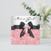 ピンクローズピンクブラックベビーガールシャワー 招待状 (スタンド正面)