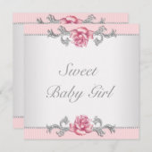 ピンクローズピンクベビーガールシャワー 招待状 (正面/裏面)