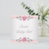 ピンクローズピンクベビーガールシャワー 招待状 (スタンド正面)