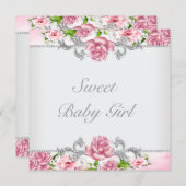 ピンクローズピンクベビーガールシャワー 招待状 (正面/裏面)
