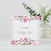 ピンクローズピンクベビーガールシャワー 招待状 (スタンド正面)