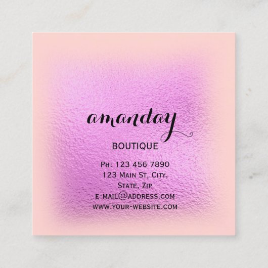 ピンクローズファッションブログクロスハンガーバラ スクエア名刺 (裏面)