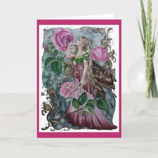 ピンクローズフェアリー1グリーティングカード カード (正面)