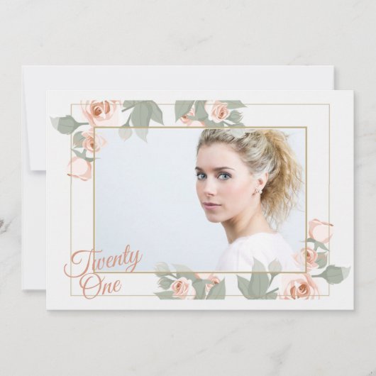 ピンクローズフォトフレーム招待状 招待状 (正面)