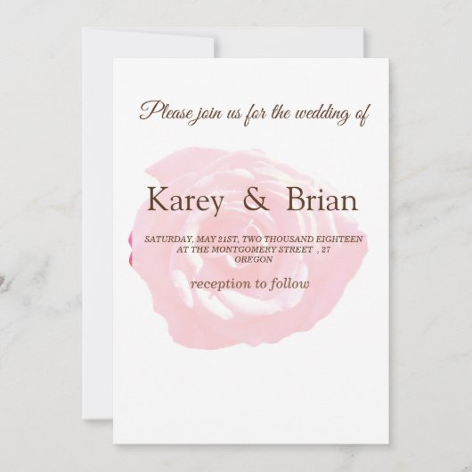 ピンクローズフォト結婚式招待状カード 招待状 (正面)