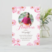 ピンクローズフォト誕生日招待状 招待状 (スタンド正面)