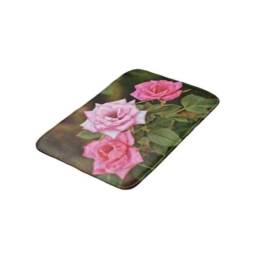 ピンクローズフラワーアートガーデンバスマット敷物 バスマット (アングル)