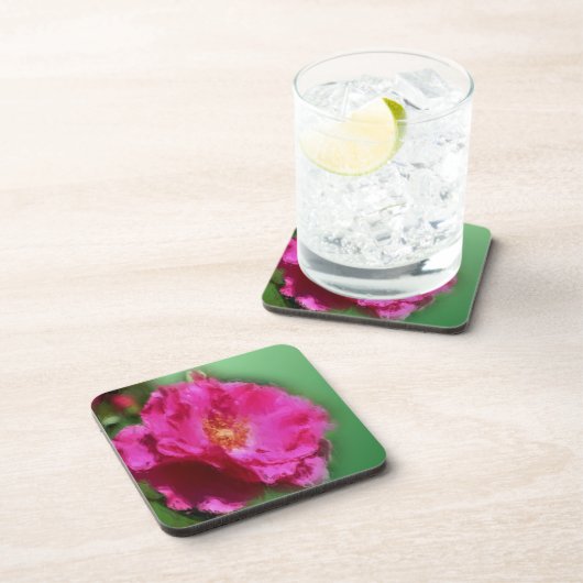 ピンクローズフラワーアート自然コースターセット コースター (右側)