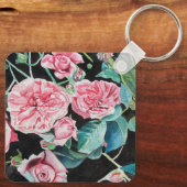 ピンクローズフラワーウォーターバラブラックキーリング キーホルダー (裏面)