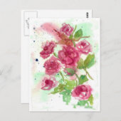 ピンクローズフラワーウォーター色フローラアート ポストカード (正面/裏面)
