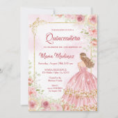 ピンクローズフラワーズウィズ赤面ピンクキンセアニェライン 招待状 (正面)