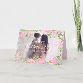ピンクローズフラワーズフレームハッピーマザーズデイフォト カード