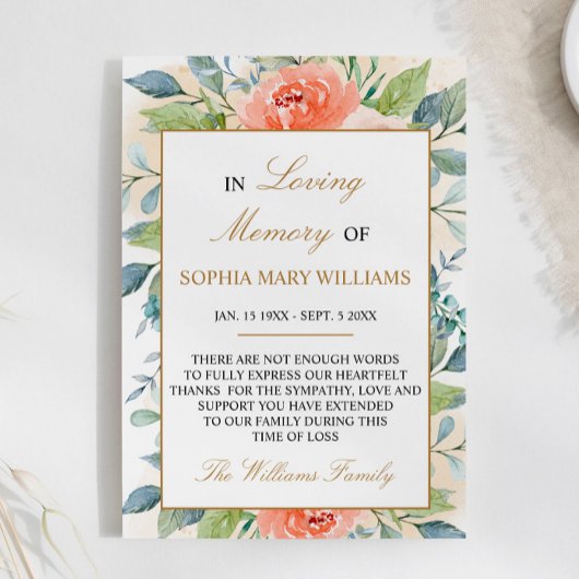 ピンクローズフラワーズ悔やみや弔慰記憶サンキューカード サンキューカード