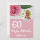 ピンクローズフラワーフォトフローラ60誕生日カード (正面)