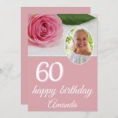 ピンクローズフラワーフォトフローラ60誕生日カード (正面/裏面)