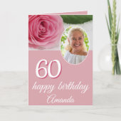 ピンクローズフラワーフォトフローラ60誕生日カード カード (正面)