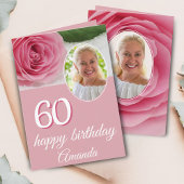 ピンクローズフラワーフォトフローラ60誕生日カード カード