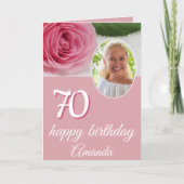 ピンクローズフラワーフォトフローラ70誕生日カード カード (正面)