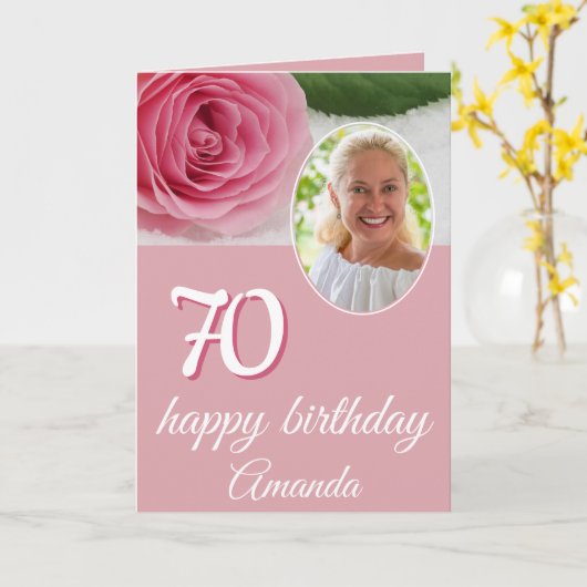 ピンクローズフラワーフォトフローラ70誕生日カード カード (黄色い花)