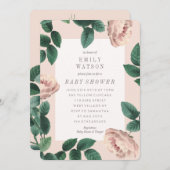 ピンクローズフラワーフレームベビーシャワー招待状 招待状 (正面/裏面)