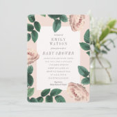 ピンクローズフラワーフレームベビーシャワー招待状 招待状 (スタンド正面)