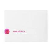 ピンクローズフラワー住所 シール ラップアラウンド宛名ラベル (正面)