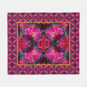 ピンクローズフラワー抽象芸術 フリースブランケット (正面(横))