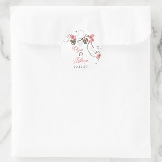 ピンクローズフルーアフローラエレガントウェディングステッカー ラウンドシール (バッグ)