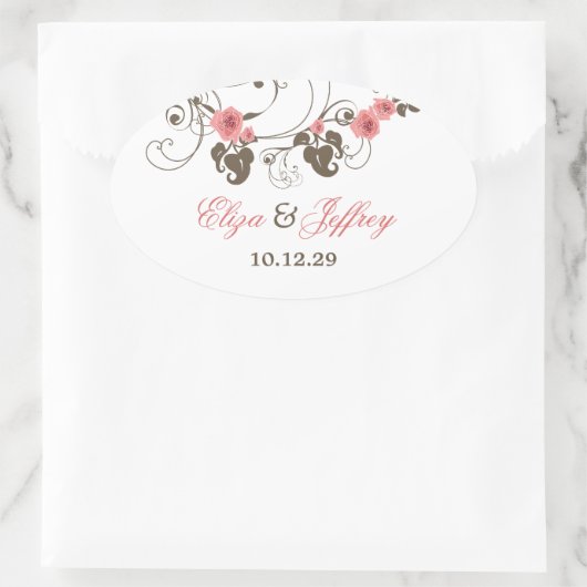 ピンクローズフルーアフローラエレガントウェディングステッカー 楕円形シール (バッグ)