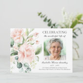 ピンクローズフローラお祝いのライフ写真 招待状 (スタンド正面)