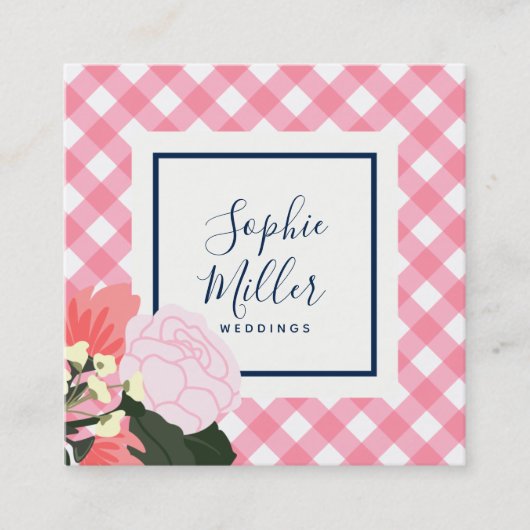 ピンクローズフローラとピンクジンガム スクエア名刺 (正面)