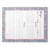 ピンクローズフローラほこりっぽいブルーパターンレシピ ノートパッド (正面)