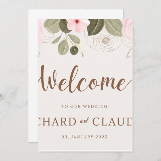 ピンクローズフローラアーチエレガントウェディング招待状 招待状 (正面/裏面)