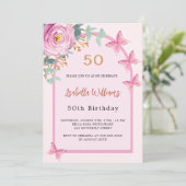 ピンクローズフローラアーチ蝶誕生日 招待状 (スタンド正面)