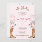 ピンクローズフローラウエスタンブーツチャロキンセアニェラ 招待状 (正面)