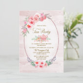 ピンクローズフローラウッド誕生日ティーパーティー 招待状 (スタンド正面)