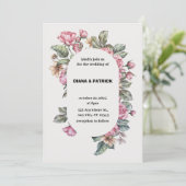 ピンクローズフローラエレガントボホウォーター結婚カラー 招待状 (スタンド正面)