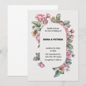 ピンクローズフローラエレガントボホウォーター結婚カラー 招待状 (正面/裏面)