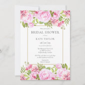 ピンクローズフローラエレガント金ゴールドブライダルシャワー 招待状 (正面)