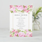 ピンクローズフローラエレガント金ゴールドブライダルシャワー 招待状 (スタンド正面)