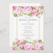ピンクローズフローラエレガント金ゴールドブライダルシャワー 招待状 (正面/裏面)